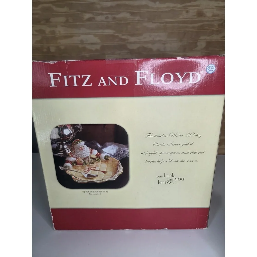 Fitz And Floyd Holiday Home Santa Server Serving‎ Bowl Platter Vintage XLarge